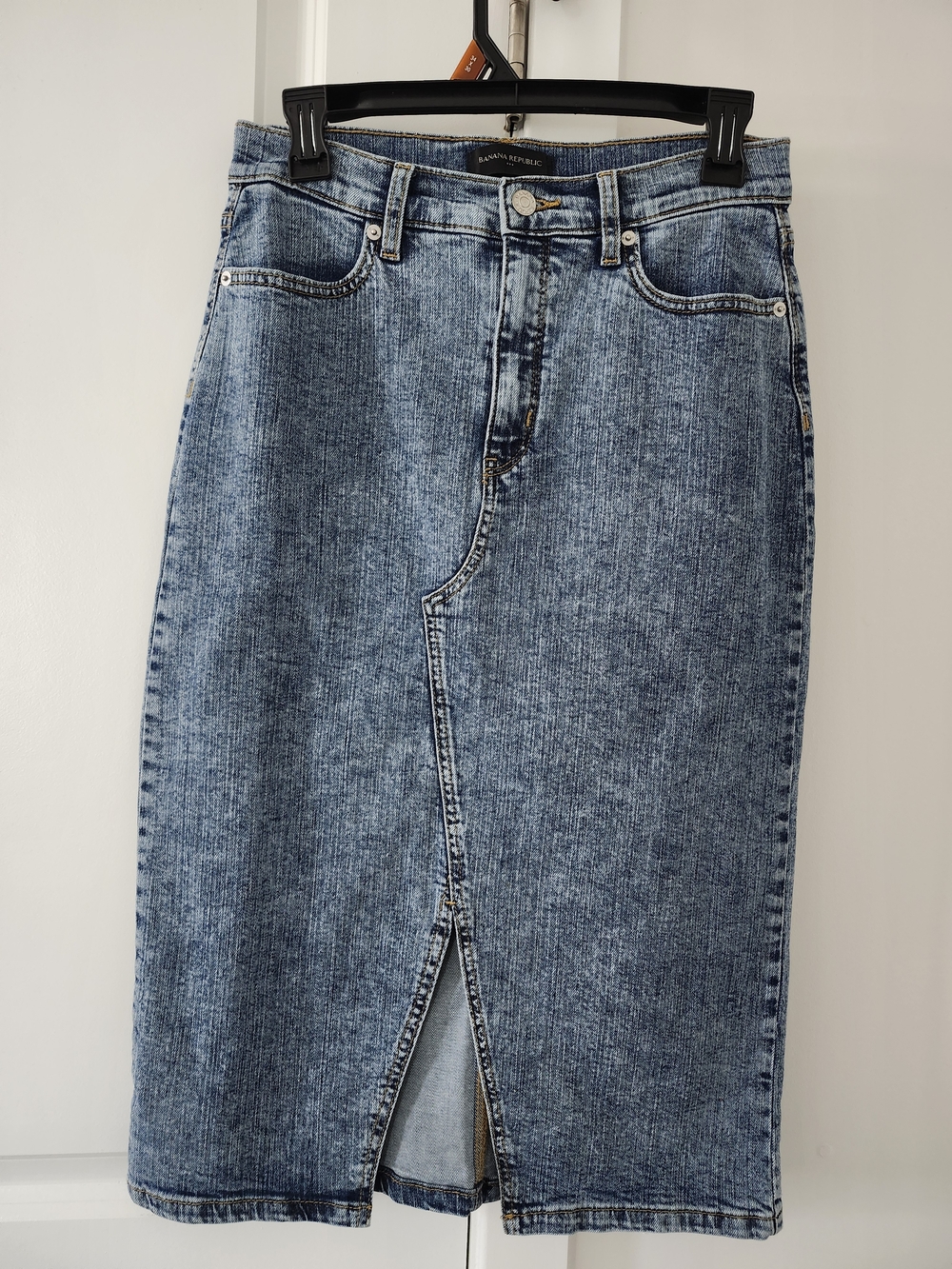Banana Republic Denim Midi Skirt with Front Slit - Blue